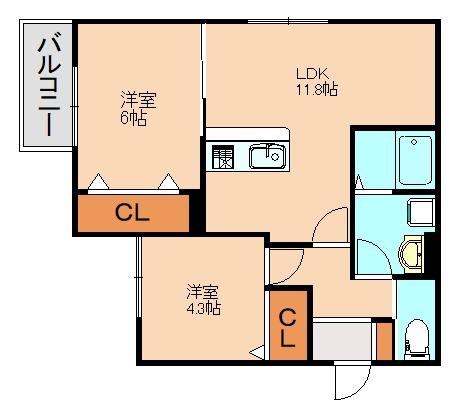 リタリッチ井尻南(2LDK/3階)の間取り写真