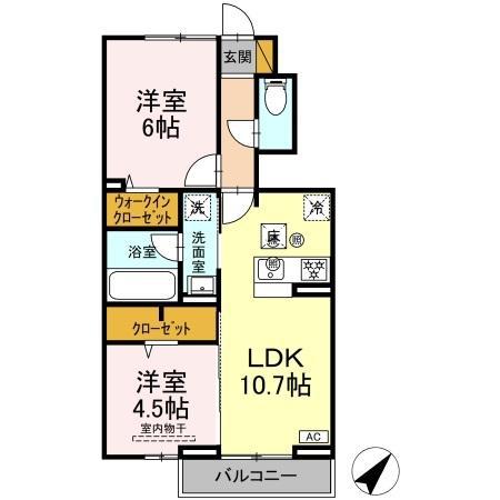 ジーエイチ5(2LDK/1階)の間取り写真