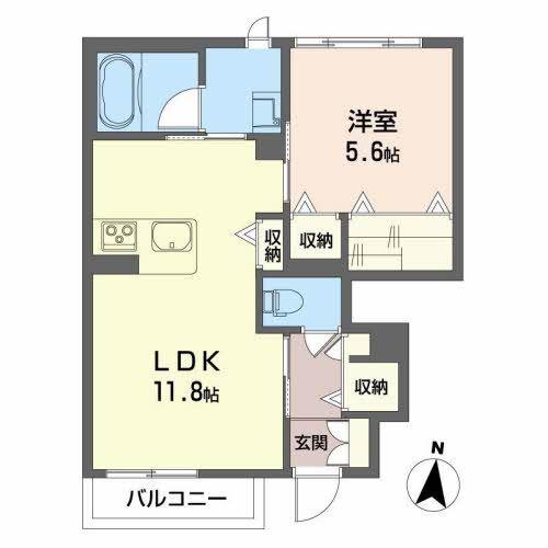 シャーメゾン城東(1LDK/1階)の間取り写真