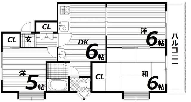 ビラ名谷A棟(3DK/2階)の間取り写真