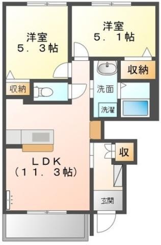 カネイコート日開野(2LDK/1階)の間取り写真