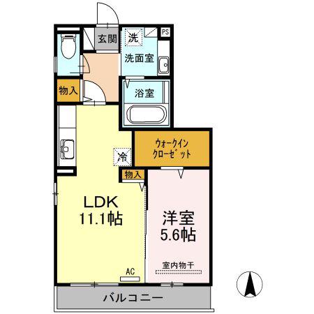 エソラ雄郡(1LDK/2階)の間取り写真