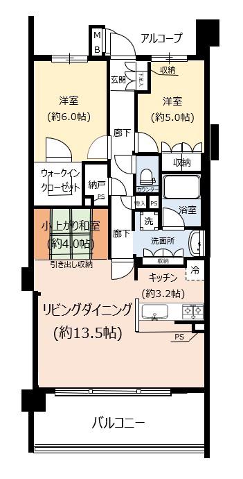 ヴィスタシア港北の丘(2SLDK/5階)の間取り写真