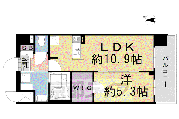 プレサンスTHE KYOTO 東福寺 イースト(1LDK/3階)の間取り写真