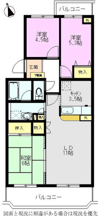 新座四季タウンF館(3LDK/1階)の間取り写真