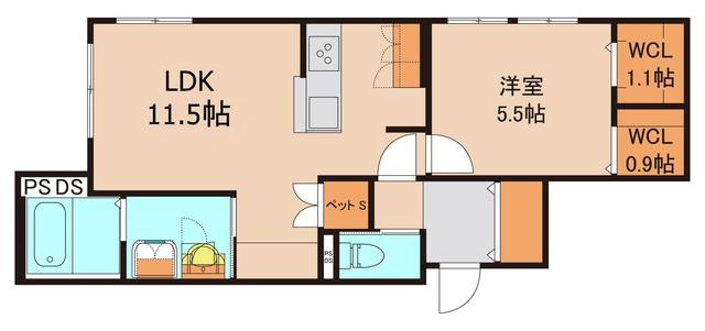 LE CIEL(1LDK/1階)の間取り写真