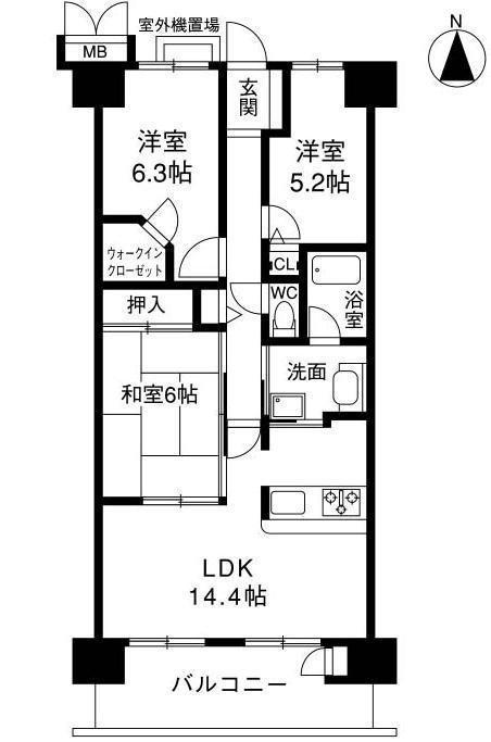 サンシティ西京極(3LDK/9階)の間取り写真