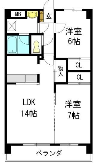 ロイヤルヒルズ(2LDK/1階)の間取り写真