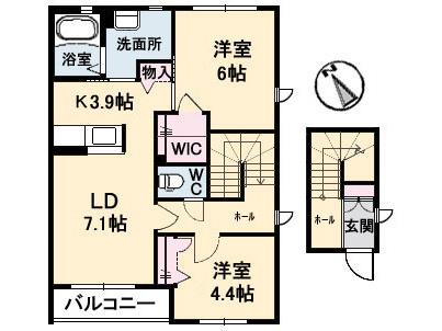 シャーメゾンロビンソン(2LDK/2階)の間取り写真