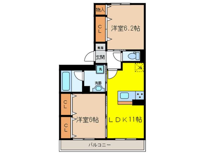 ディライト(2LDK/2階)の間取り写真
