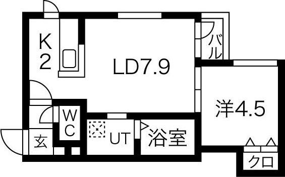 ラージヒル中の島(1LDK/3階)の間取り写真