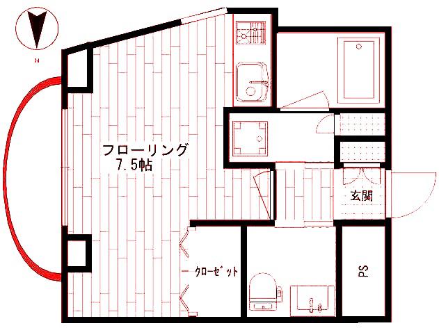 アンシャンテII(1K/2階)の間取り写真