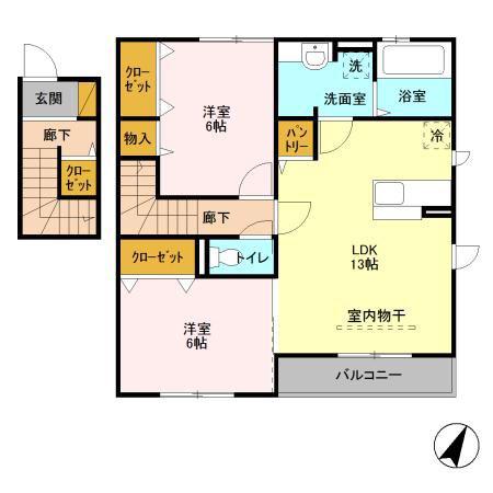セジュール弐番館(2LDK/2階)の間取り写真