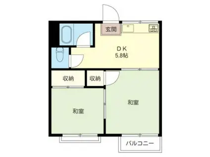 中谷戸ハイツ(2K/2階)の間取り写真