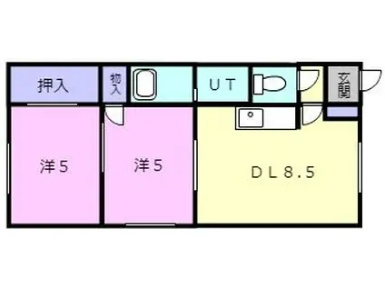 ブリティッシュ喜多A(2DK/2階)の間取り写真