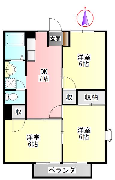 カームシティNO.2(3DK/2階)の間取り写真