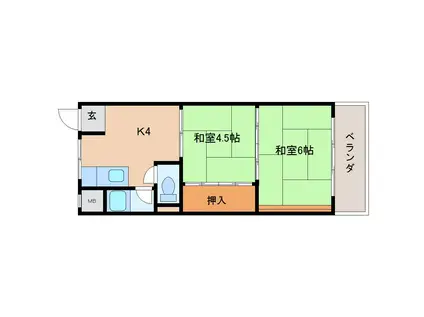 一分マンション(2K/3階)の間取り写真