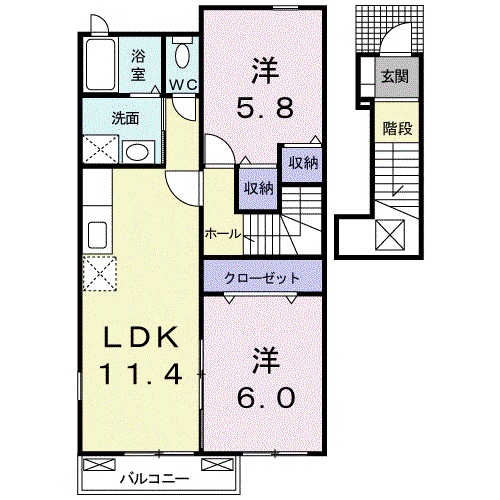 レアルカーサII(2LDK/2階)の間取り写真