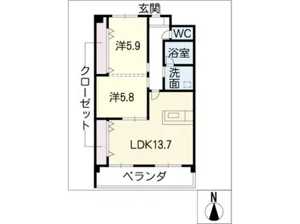 本郷マンション(2LDK/1階)の間取り写真