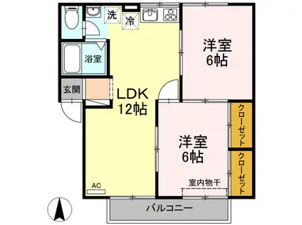 サンロード二重堀 C棟(2LDK/1階)の間取り写真