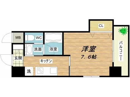 ブリリアン夕陽丘(1K/6階)の間取り写真