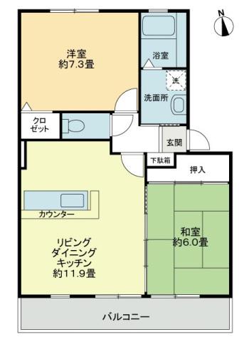 フォブール高松西(2LDK/2階)の間取り写真