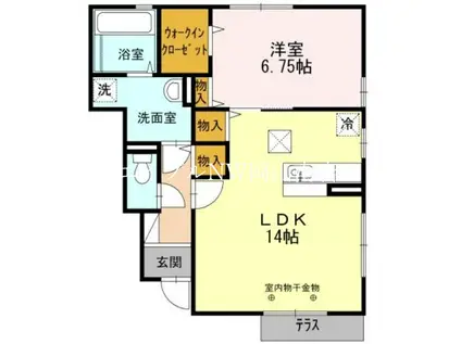 HAPPINESSくにしろ B棟(1LDK/1階)の間取り写真