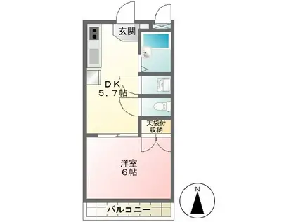 エクシードM(1DK/2階)の間取り写真