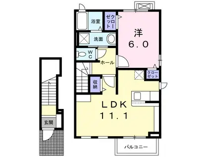メゾン・ソレイユB(1LDK/2階)の間取り写真