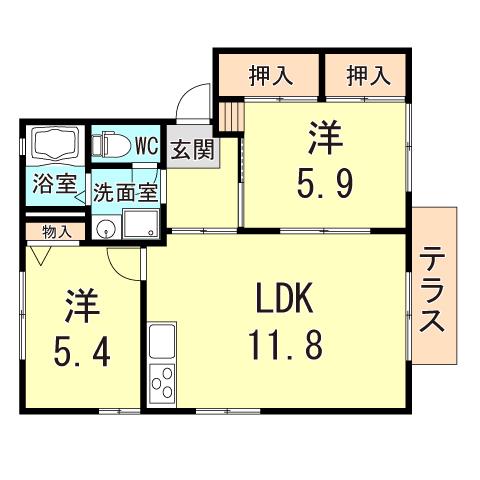 ハウス甲風園(2LDK/1階)の間取り写真