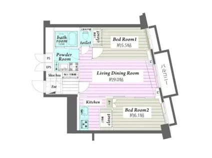 アメニティ55(2LDK/7階)の間取り写真