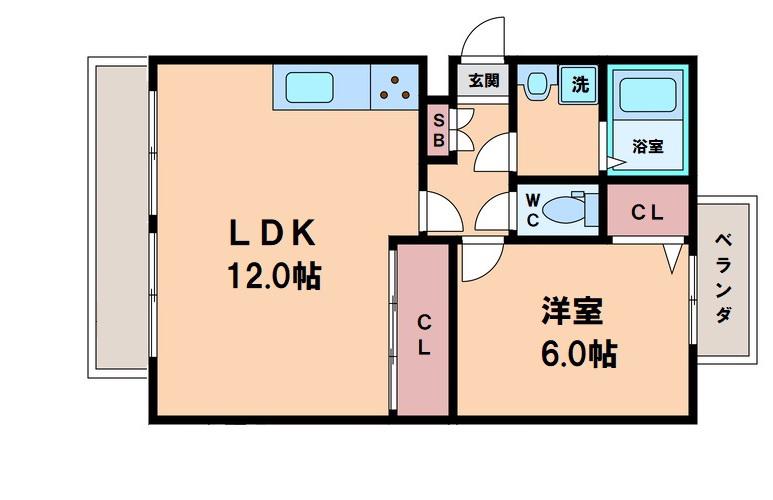 メロディハイム万代(1LDK/1階)の間取り写真