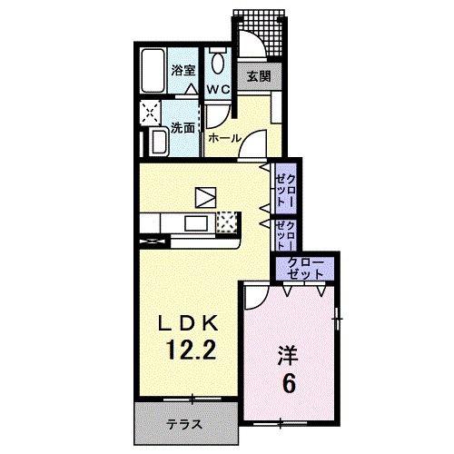 コントラーダB(1LDK/1階)の間取り写真