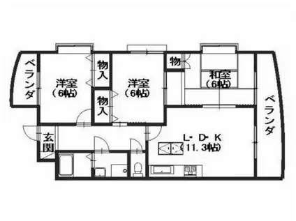 フェリスクラモト(3LDK/2階)の間取り写真