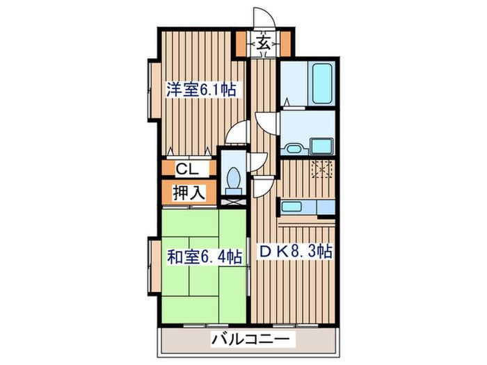 プラーナ泉中央(2DK/8階)の間取り写真