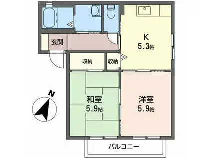 アモール八島田A(2K/2階)の間取り写真