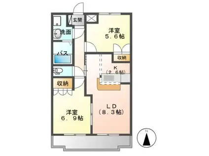 サンセットヒルズ(2LDK/2階)の間取り写真