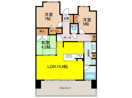 オーヴィジョン夢咲南(3LDK/2階)の間取り写真