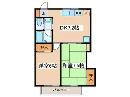 ローズガーデンA(2DK/2階)の間取り写真
