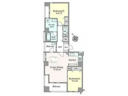 ラ・シックセリーズ(2LDK/12階)の間取り写真