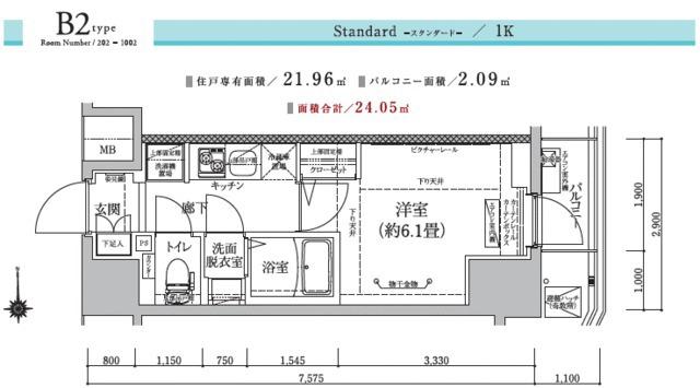 ルフレプレミアム横浜リーヴァ(1K/7階)の間取り写真