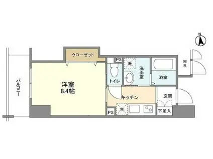 グランルージュ城東(1K/4階)の間取り写真