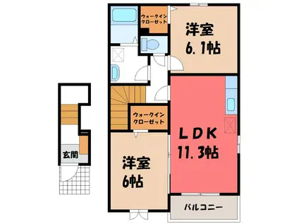 ギハンカン(2LDK/2階)の間取り写真