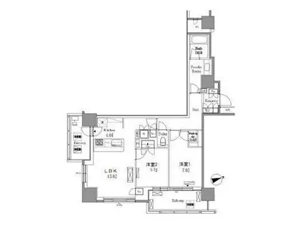 レジディアタワー目黒不動前(2LDK/7階)の間取り写真