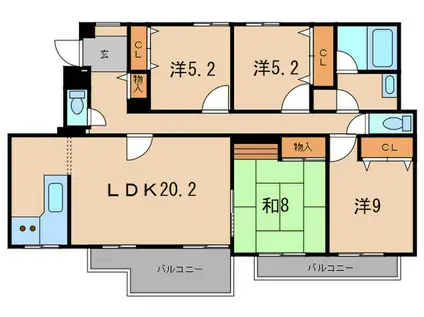 ロイヤルメゾン甲陽園II(4LDK/2階)の間取り写真