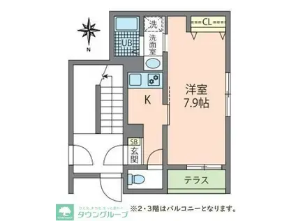 MONCHERI(1K/2階)の間取り写真