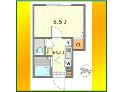 バーミープレイスひばりヶ丘(1K/1階)の間取り写真