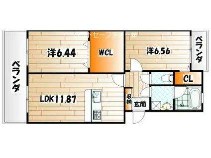 エクセルシティ門司 B棟(2LDK/3階)の間取り写真