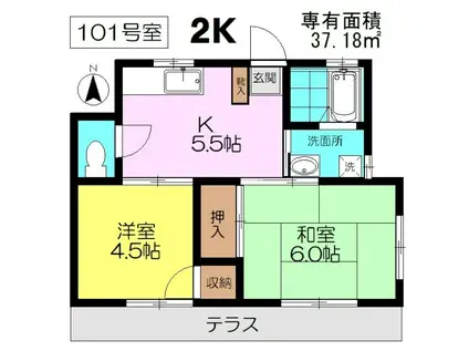 小高荘(2K/1階)の間取り写真