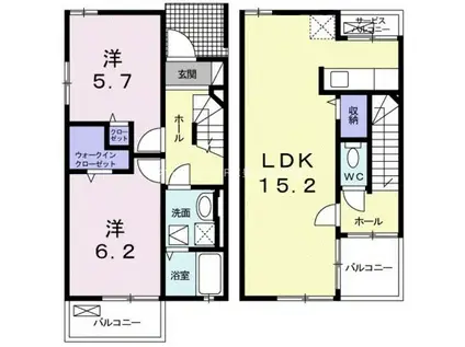 ＪＲ飯田線 野田城駅 徒歩12分 2階建 築7年(2LDK/1階)の間取り写真